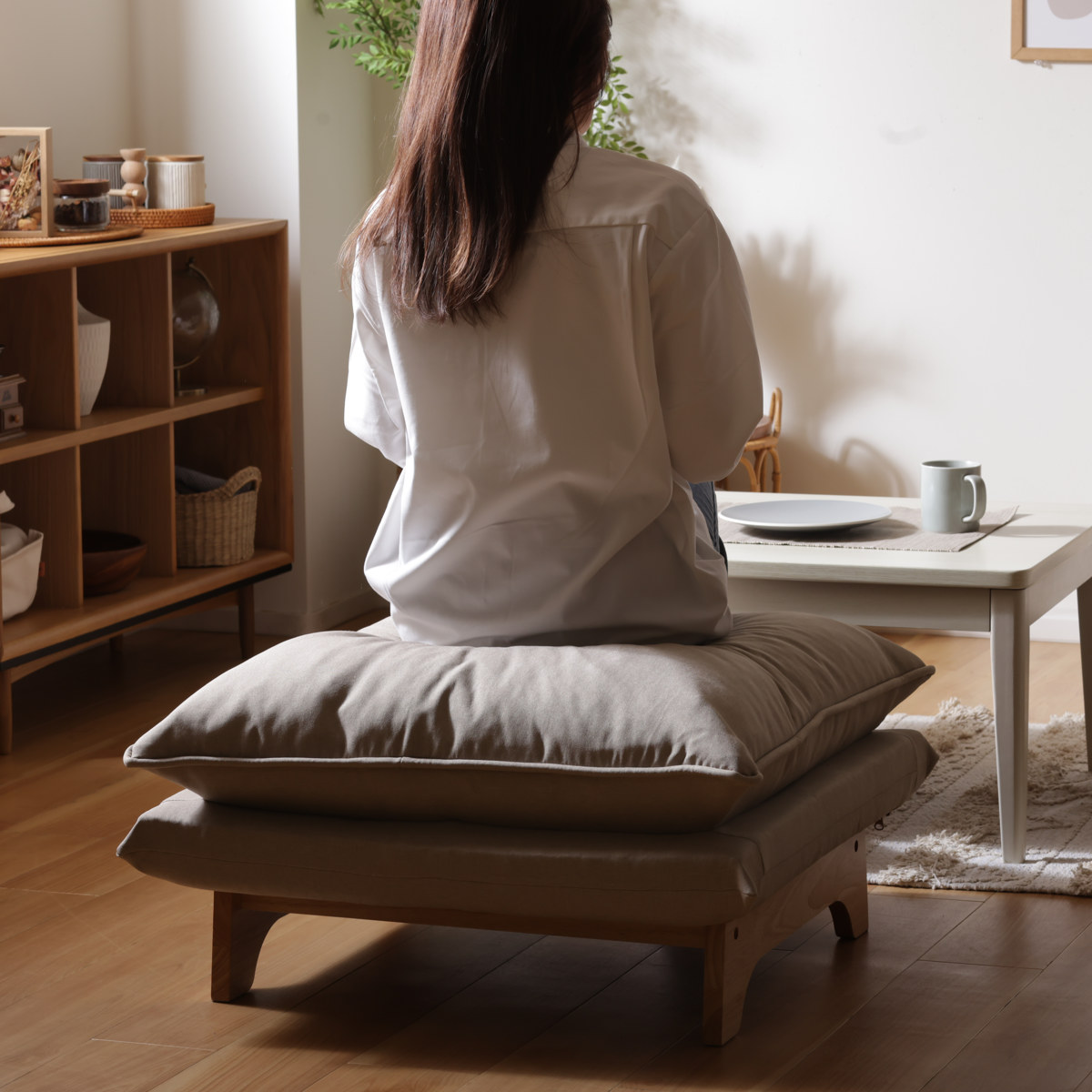 スツール オットマン 高さ43cm 木製脚付 コーデュロイ生地 ダリアン・デニム調生地 ( 1人掛け チェア ワイド 椅子 天然木 フレーム ファブリック 北欧 ナチュラル ) 【アッシュグレー】 アッシュグレー