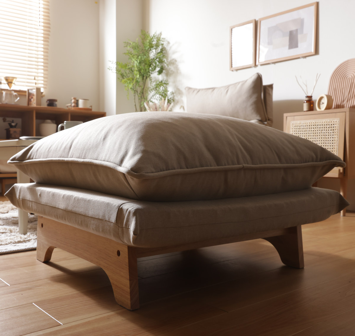 スツール オットマン 高さ43cm 木製脚付 コーデュロイ生地 ダリアン・デニム調生地 ( 1人掛け チェア ワイド 椅子 天然木 フレーム ファブリック 北欧 ナチュラル ) 【アッシュグレー】 アッシュグレー