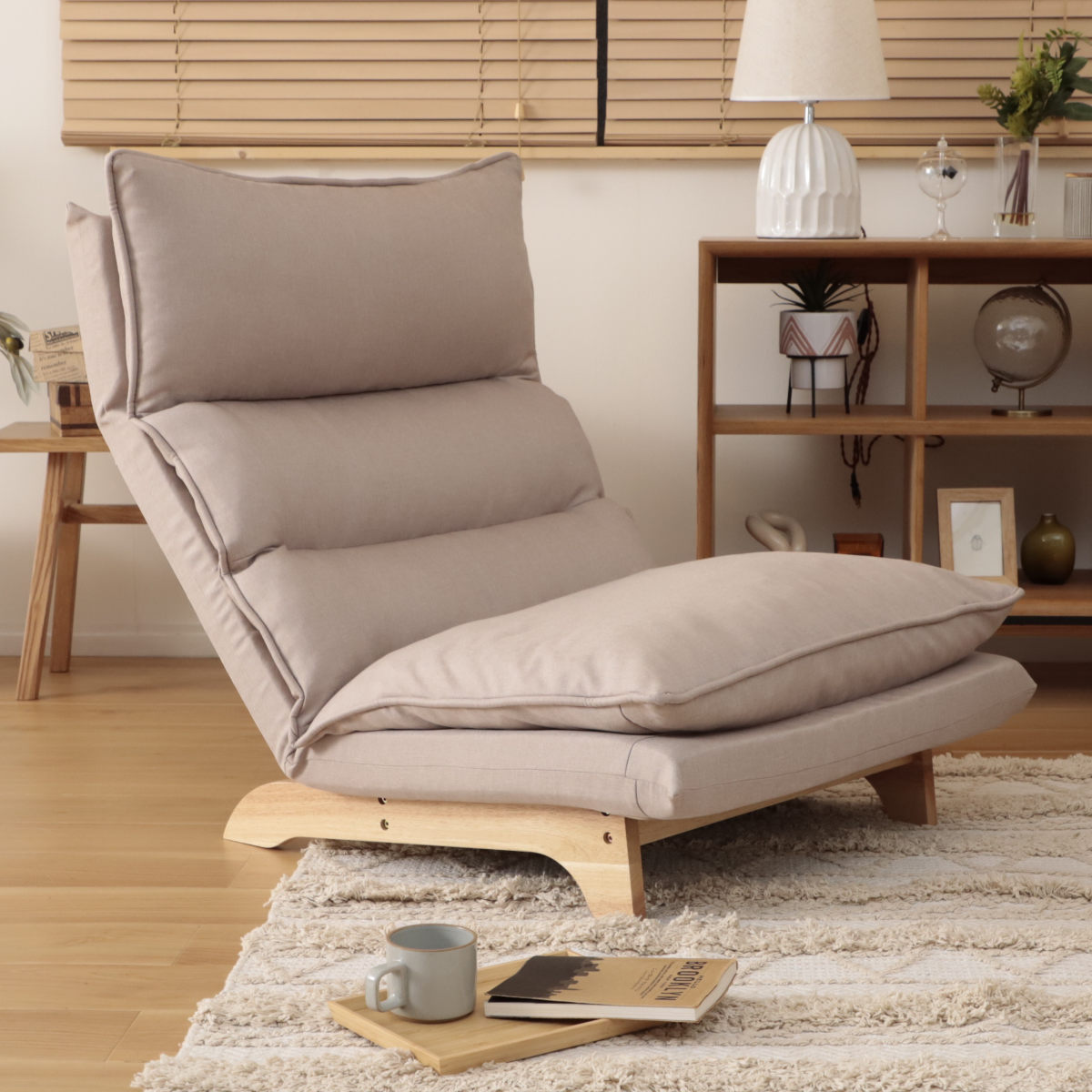 座椅子 ハイバック 1人掛け リクライニング リラックスチェア コーデュロイ生地 ダリアン・デニム調生地 ( ソファ ローソファ フロアチェア 天然木 フレーム ファブリック 北欧 ナチュラル ) 【チャコールグレー】 チャコールグレー