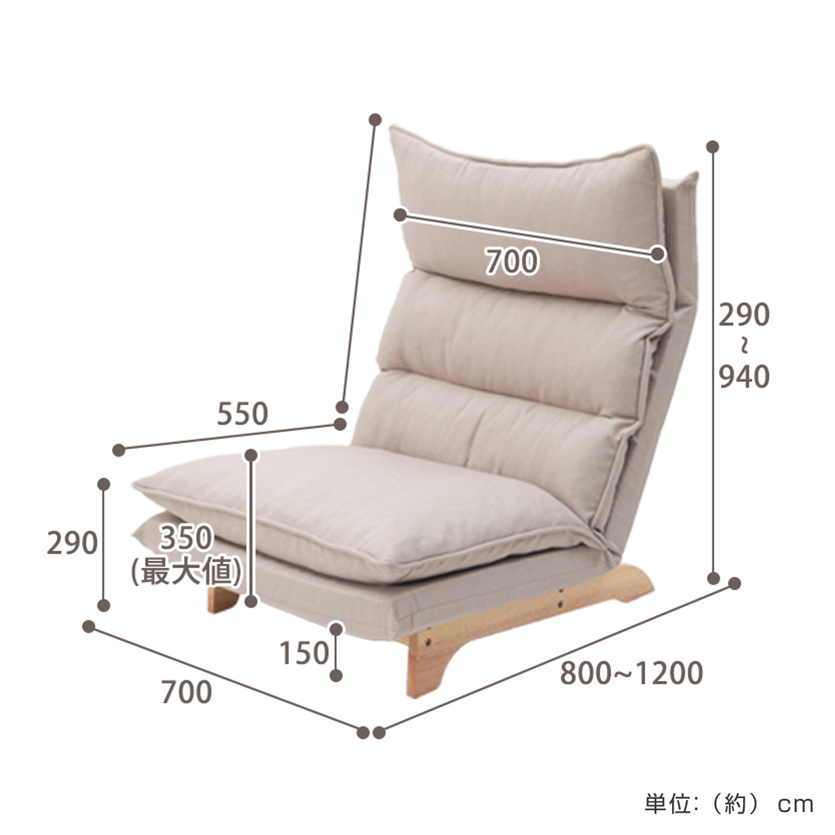 座椅子 ハイバック 1人掛け リクライニング リラックスチェア コーデュロイ生地 ダリアン・デニム調生地 ( ソファ ローソファ フロアチェア 天然木 フレーム ファブリック 北欧 ナチュラル ) 【チャコールグレー】 チャコールグレー