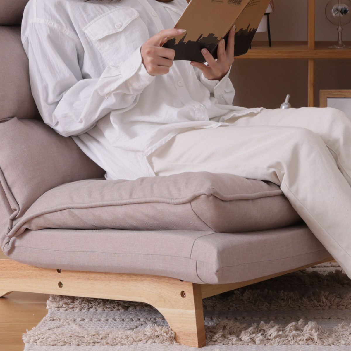 座椅子 ハイバック 1人掛け リクライニング リラックスチェア コーデュロイ生地 ダリアン・デニム調生地 ( ソファ ローソファ フロアチェア 天然木 フレーム ファブリック 北欧 ナチュラル ) 【チャコールグレー】 チャコールグレー