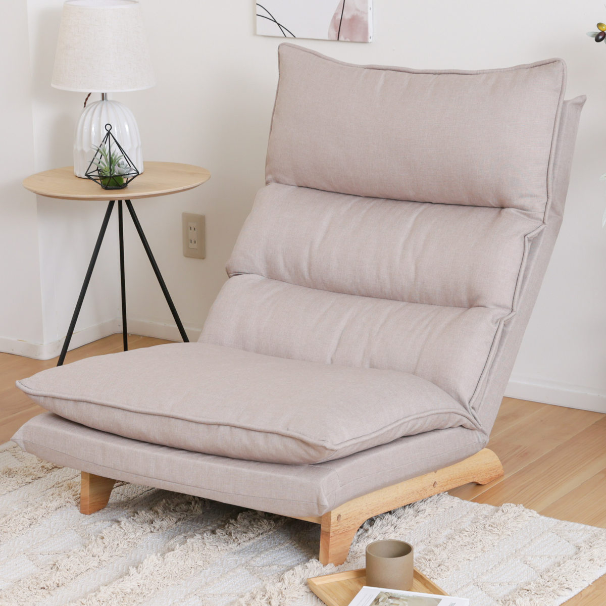 座椅子 ハイバック 1人掛け リクライニング リラックスチェア コーデュロイ生地 ダリアン・デニム調生地 ( ソファ ローソファ フロアチェア 天然木 フレーム ファブリック 北欧 ナチュラル ) 【チャコールグレー】 チャコールグレー