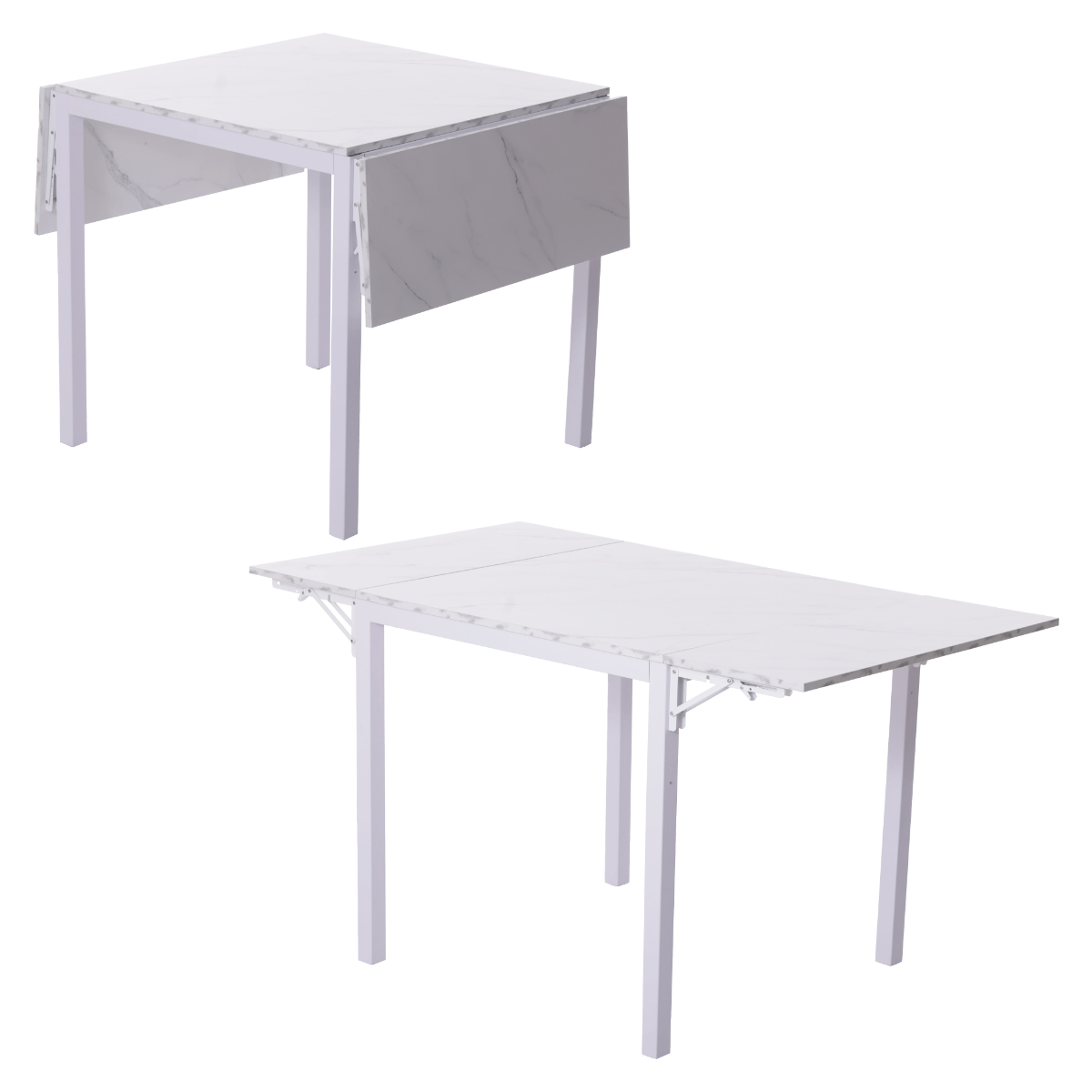 ダイニングテーブル 伸長式 幅87cm 幅140cm 大理石調 木目調 ストーン調 ( テーブル 食卓テーブル 1人用 2人用 机 長方形 伸縮テーブル コンパクト 天板 伸長 簡単 バタフライ ダイニング 食卓 おしゃれ 省スペース スチール ) 【グレー】 グレー