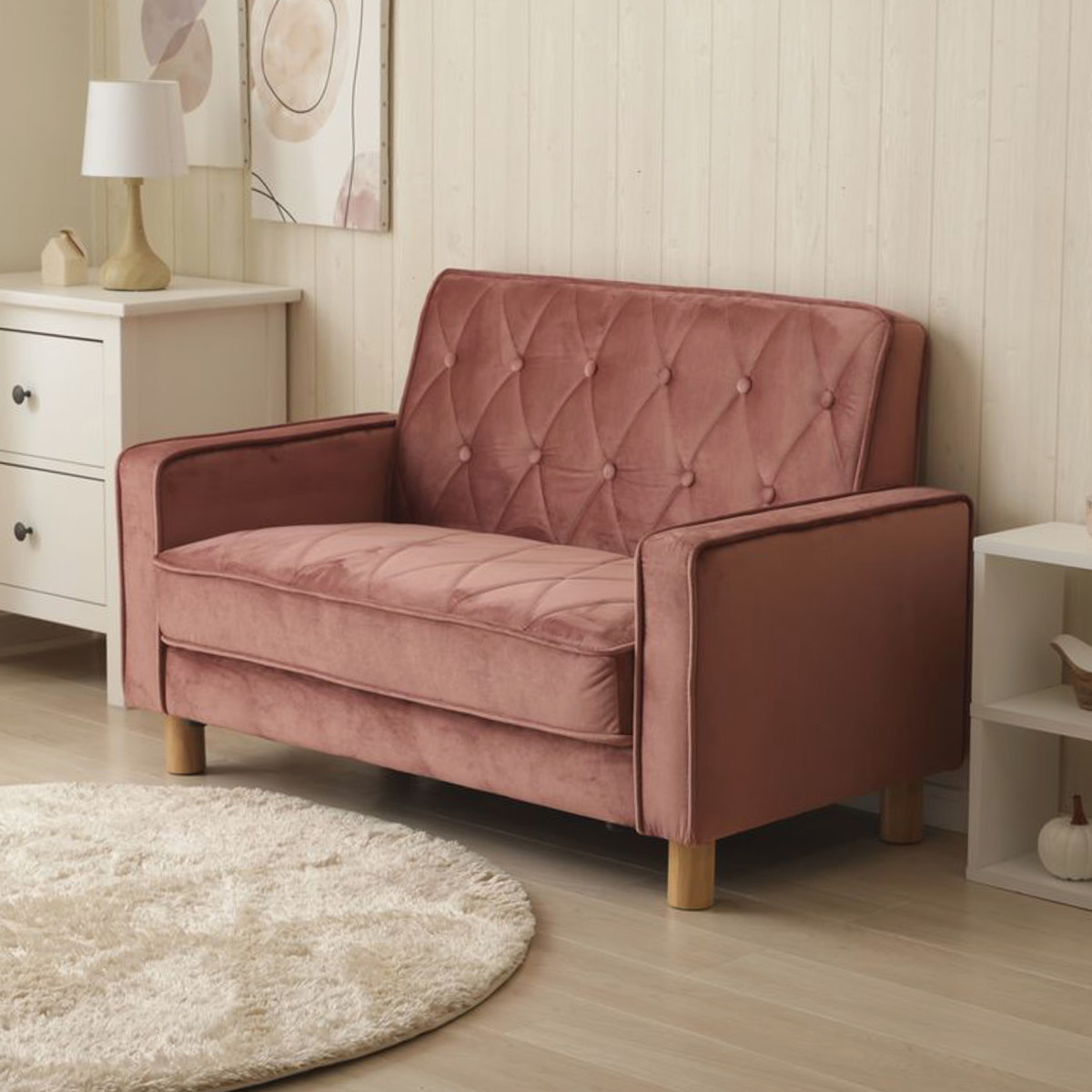 ソファ 1人掛け 1.5人掛け 幅114cm コンパクト デザインソファ ( ソファー リビングソファ 省スペース 一人用 脚 取り外し ローソファ 肘掛け 簡単組立 キルティング ベロア おしゃれ ワンルーム ) 【グレージュ】 グレージュ