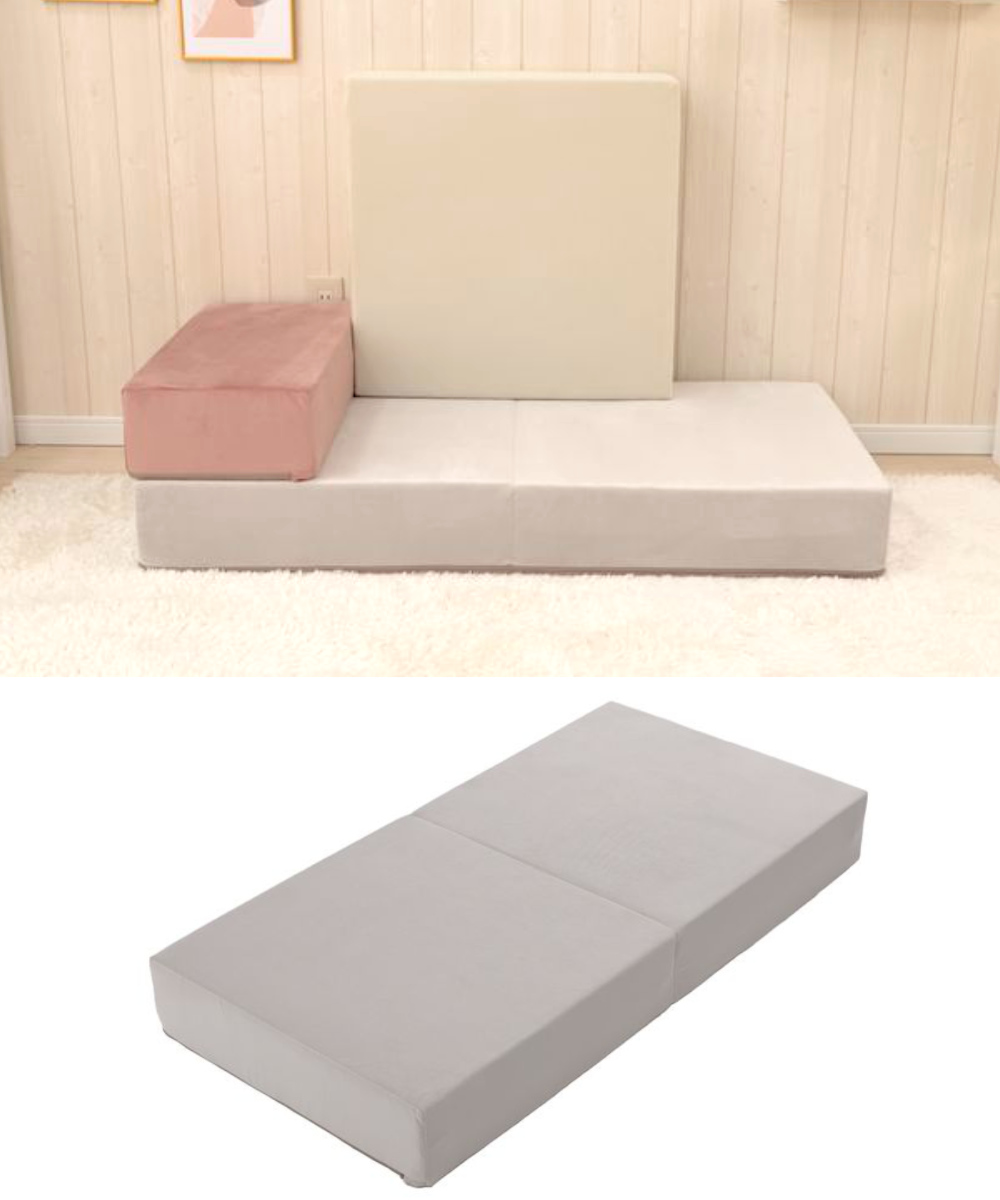ソファ 幅120cm ブロックソファ Lサイズ ベロア調 ( ソファー リビングソファ マットレス フロアソファ ローソファ 脚なし 組み合わせ レイアウト 自由 カバーリング 洗える コンパクト 1人掛け 2人掛け おしゃれ 日本製 ) 【パールホワイト】 パールホワイト