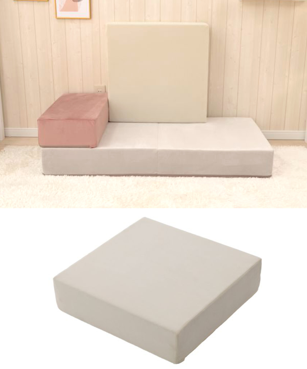 ソファ 幅60cm ブロックソファ Mサイズ ベロア調 ( ソファー リビングソファ マットレス フロアソファ ローソファ 脚なし 組み合わせ レイアウト 自由 カバーリング 洗える コンパクト 1人掛け おしゃれ 日本製 クッション ) 【アーモンドグリーン】 アーモンドグリーン