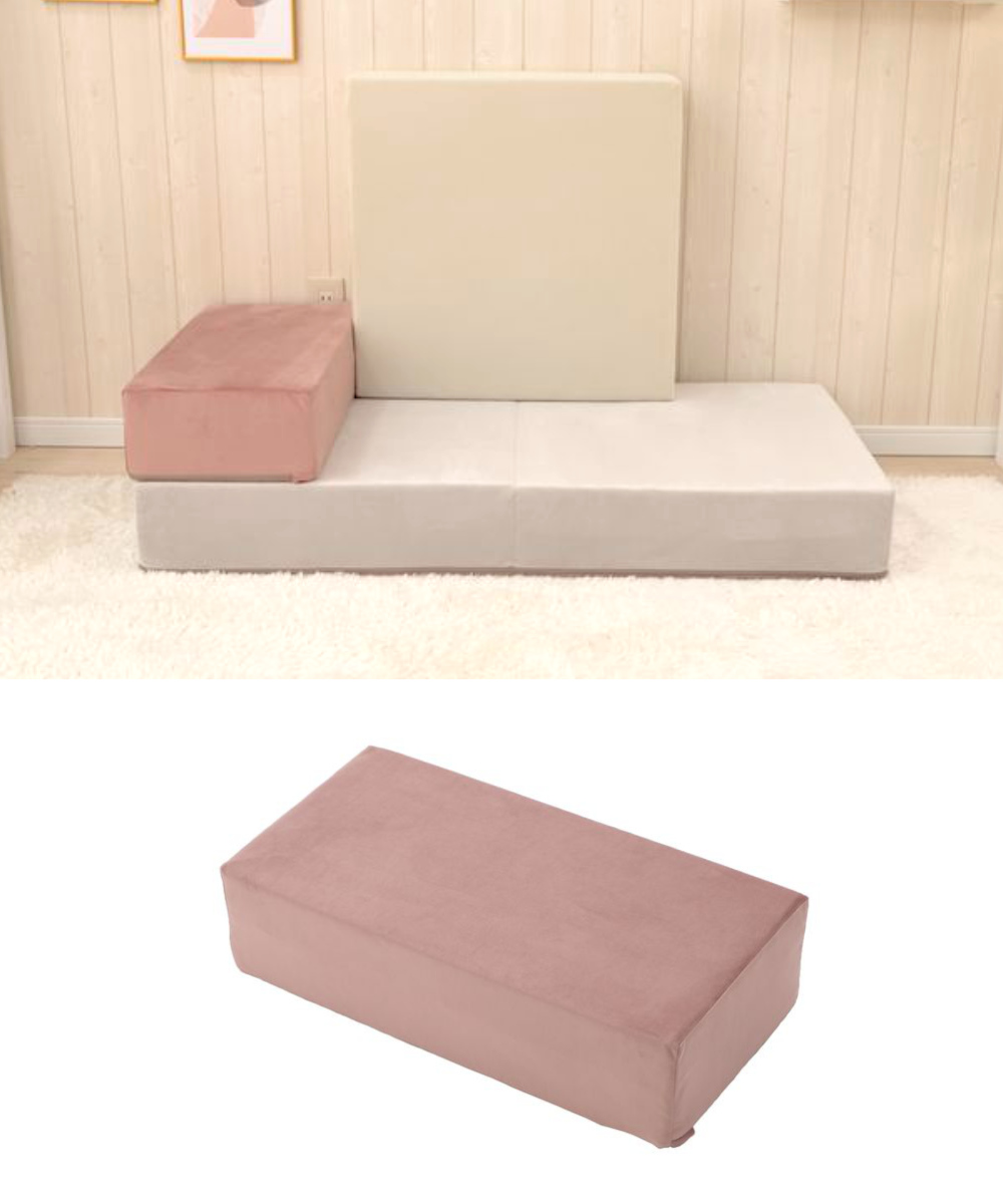 ソファ 幅30cm ブロックソファ Sサイズ ベロア調 ( ソファー リビングソファ マットレス フロアソファ ローソファ 脚なし 組み合わせ レイアウト 自由 カバーリング 洗える コンパクト 1人掛け おしゃれ 日本製 クッション ) 【ライトグレー】 ライトグレー