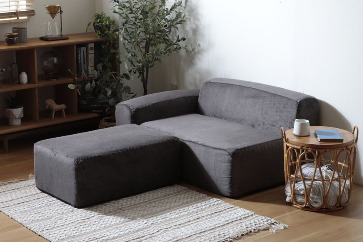 ソファ 2人掛け オットマン付き 組み合わせ自由なローソファ カウチソファ ( ソファー リビングソファ レイアウト 自由 セパレート 1人掛け フロアソファ ファブリック コーデュロイ ポケットコイル コンパクト 肘掛け ワンルーム ) 【ベージュ】 ベージュ