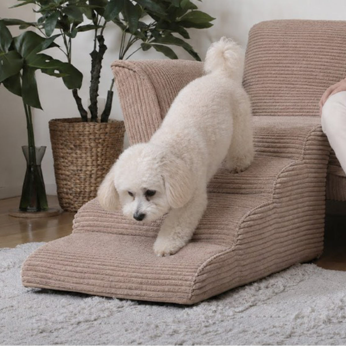 ドッグステップ 小型犬用 2段 3段 4段 コーデュロイ カバーリング 階段型ソファ 日本製 ( 犬用ステップ ペットステップ ソファステップ ベッドステップ 犬の階段 段差対策 犬 階段 幅40.5cm ) 【ライトグレー 2段】 ライトグレー 2段
