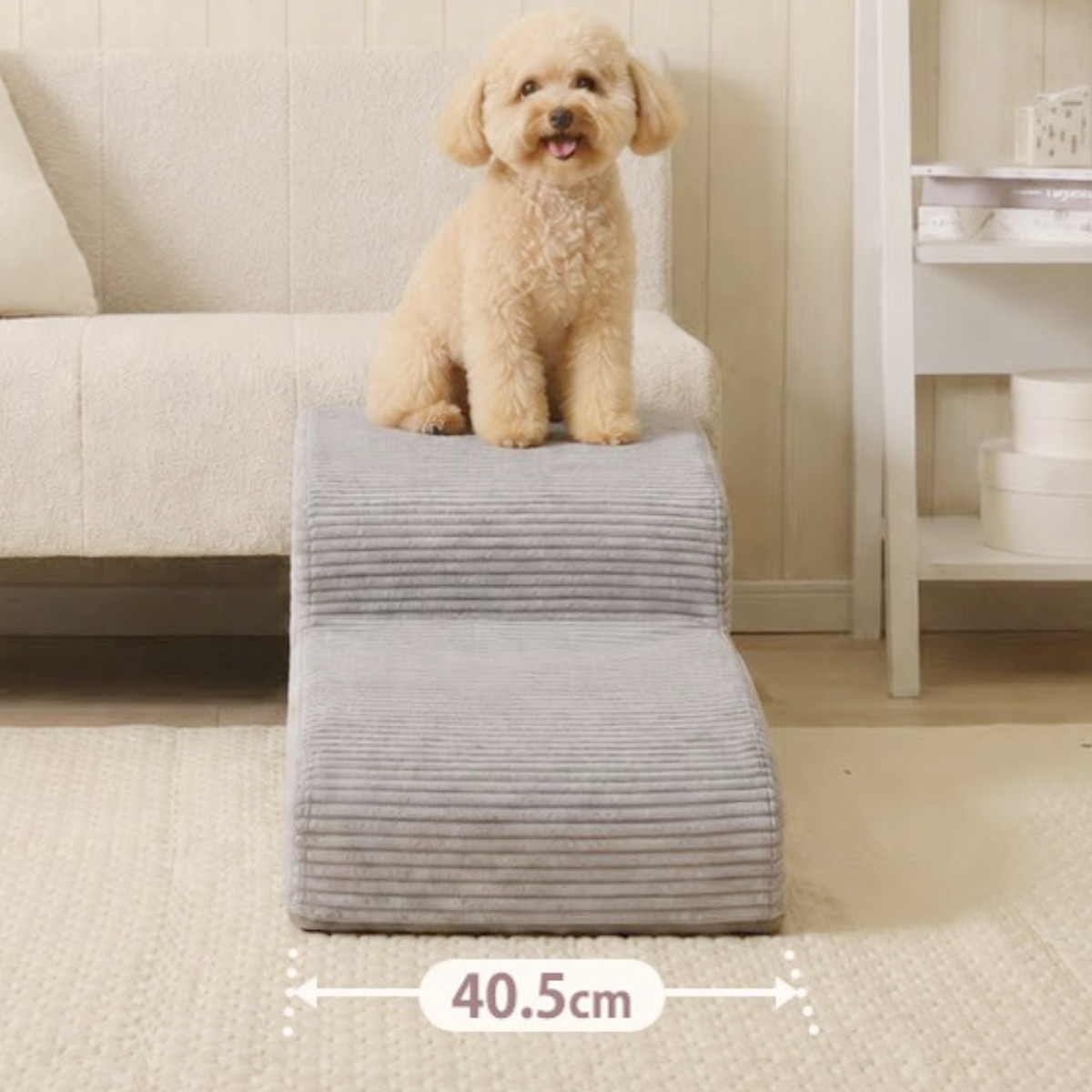 ドッグステップ 小型犬用 2段 3段 4段 コーデュロイ カバーリング 階段型ソファ 日本製 ( 犬用ステップ ペットステップ ソファステップ ベッドステップ 犬の階段 段差対策 犬 階段 幅40.5cm ) 【ライトグレー 2段】 ライトグレー 2段
