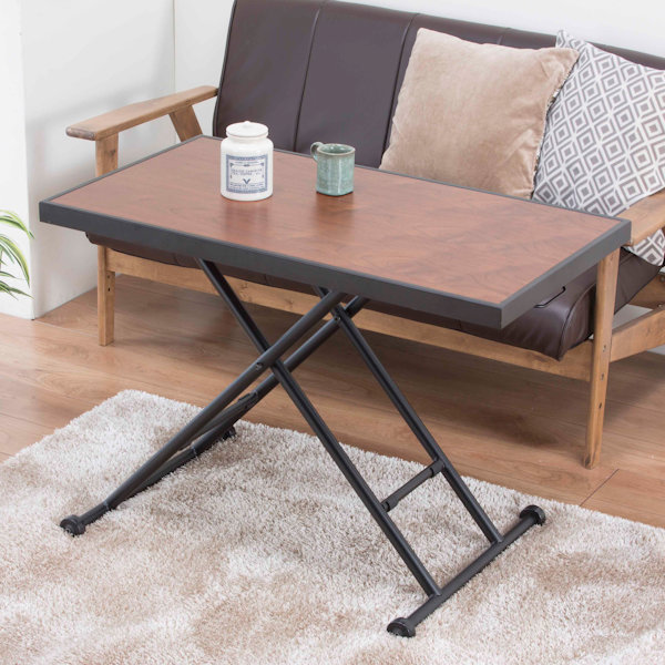 テーブル 無段階調整 昇降式 幅92cm 高さ調節 ウォールナット 机 つく