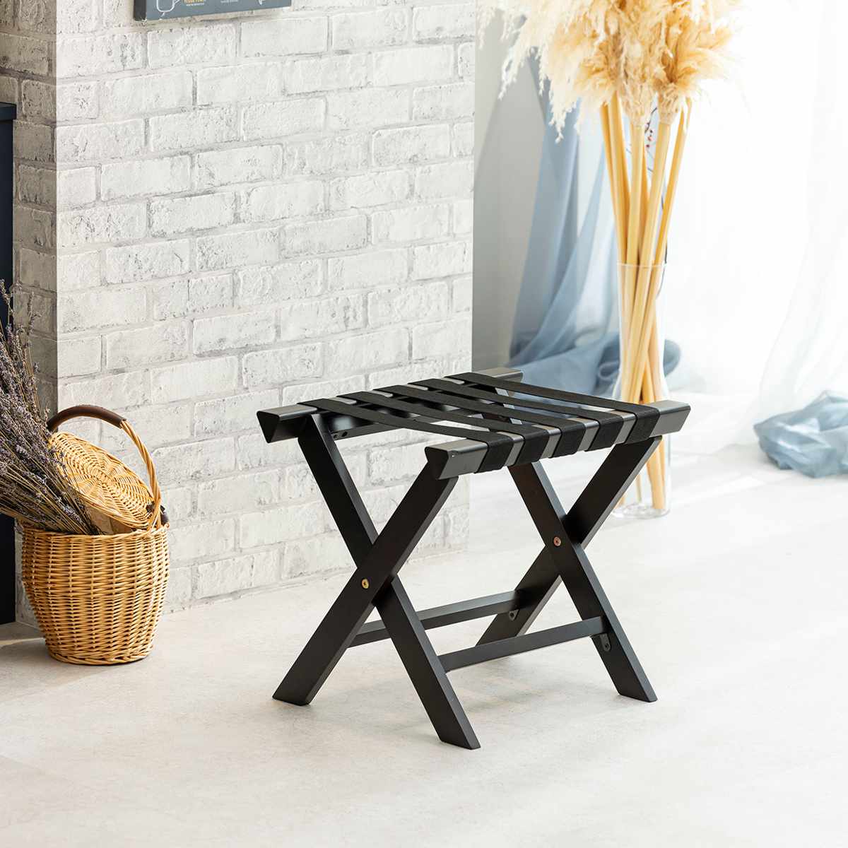 バゲージラック 幅50cm 折り畳み 荷物置き 木製 収納 ラック ( バゲッジスタンド 折りたたみ バッグ カバン 置き場 ホテル 玄関 寝室 カバン置き スーツケース おしゃれ フリーラック アウトドア クーラーボックス 台 ) 【ライトブラウン】 ライトブラウン