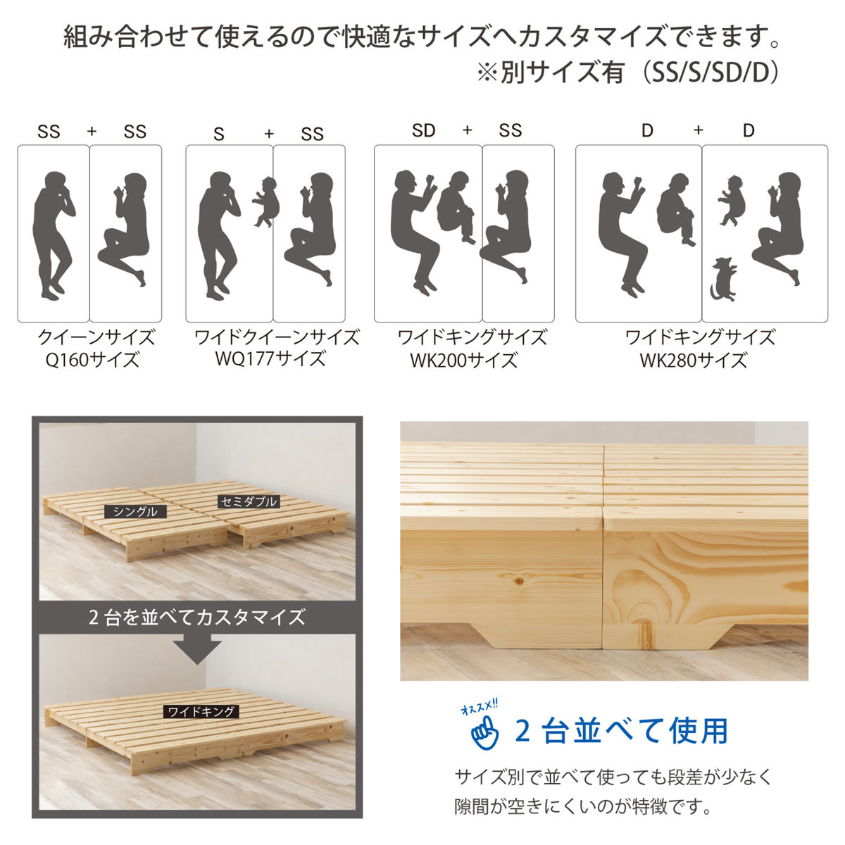 すのこベッド セミダブル 天然木 簡単組立 耐荷重200kg （ スノコ