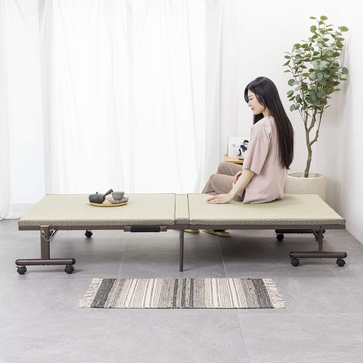 折りたたみベッド 畳ベッド シングル キャスター 収納 ( 折りたたみ ベッド 畳 畳める コンパクト 折りたたみ式 省スペース たたみ 天然い草 抗菌 調湿 消臭 )