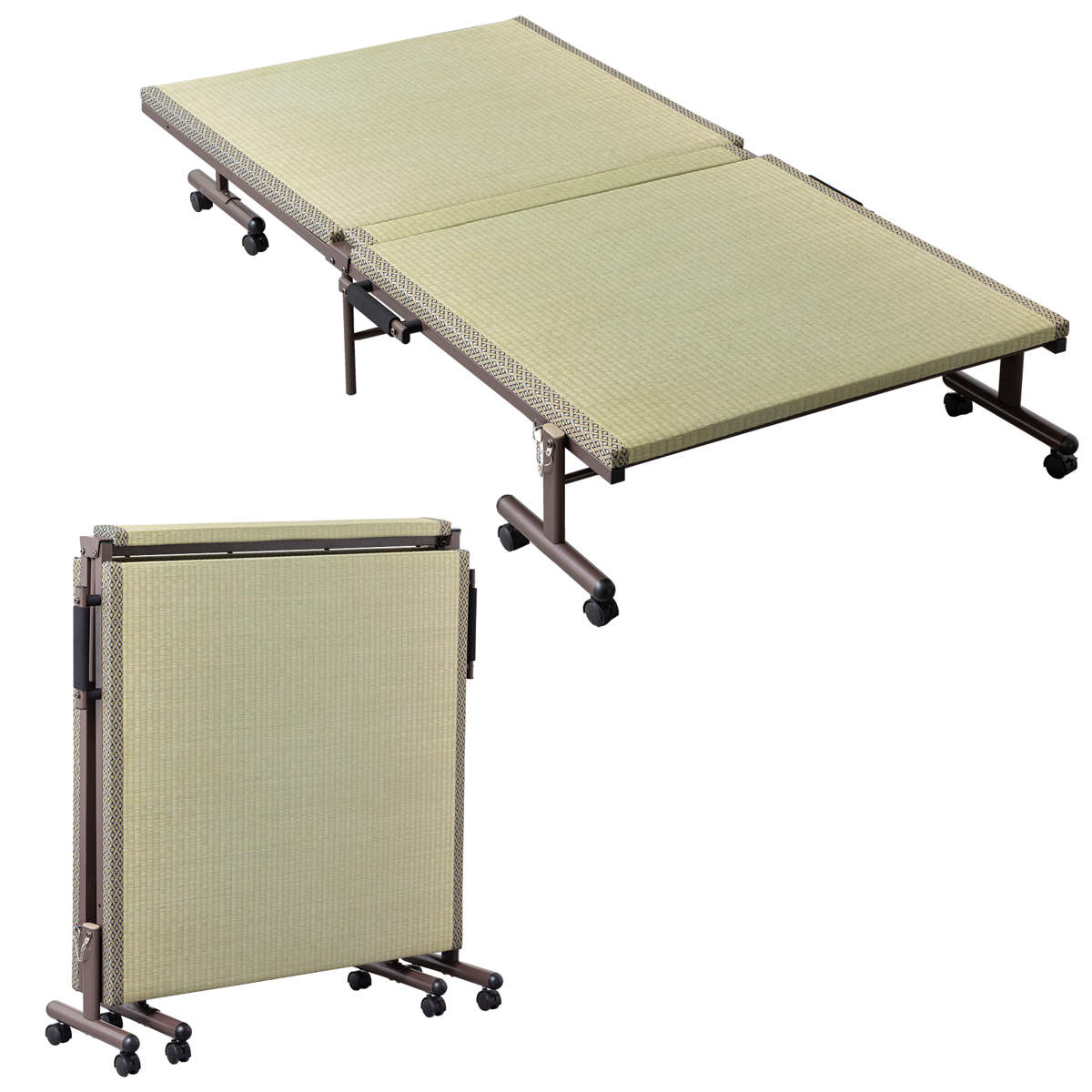 折りたたみベッド 畳ベッド シングル キャスター 収納 ( 折りたたみ ベッド 畳 畳める コンパクト 折りたたみ式 省スペース たたみ 天然い草 抗菌 調湿 消臭 )