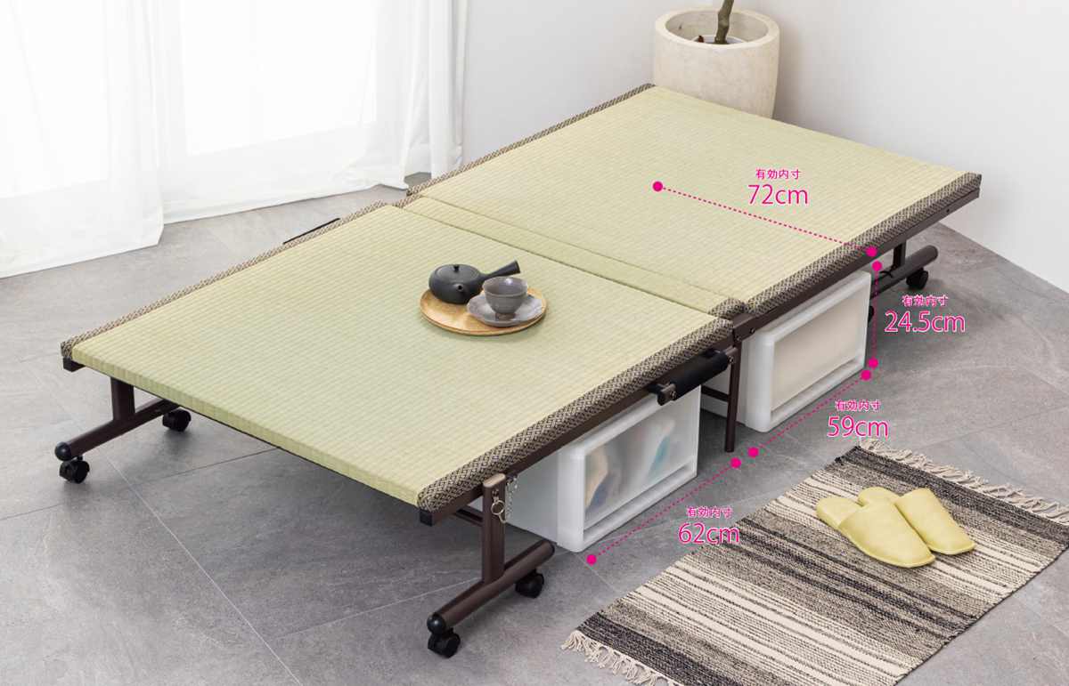 折りたたみベッド 畳ベッド シングル キャスター 収納 ( 折りたたみ ベッド 畳 畳める コンパクト 折りたたみ式 省スペース たたみ 天然い草 抗菌 調湿 消臭 )