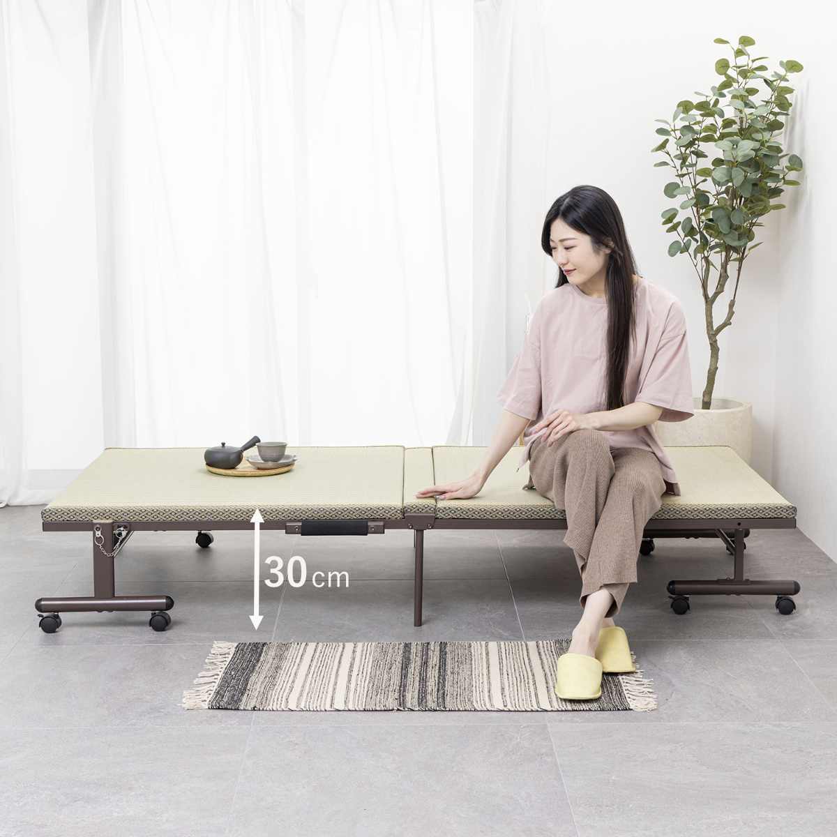 折りたたみベッド 畳ベッド シングル キャスター 収納 ( 折りたたみ ベッド 畳 畳める コンパクト 折りたたみ式 省スペース たたみ 天然い草 抗菌 調湿 消臭 )