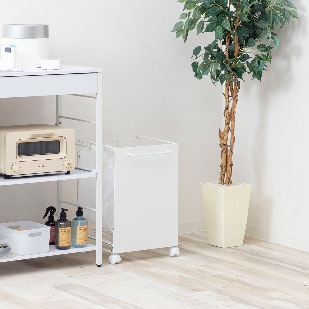 ゴミ箱 分別 ダストボックスワゴン 幅35cm キャスター付き ( ごみ箱 レジ袋スタンド 目隠し レジ袋ハンガー ゴミ袋ホルダー 最大4分別 棚下設置 キッチン ふた無し スチール製 )