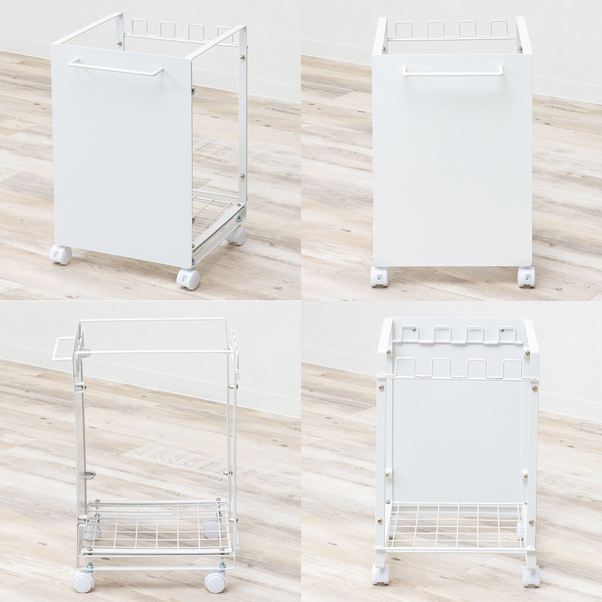 ゴミ箱 分別 ダストボックスワゴン 幅35cm キャスター付き ( ごみ箱 レジ袋スタンド 目隠し レジ袋ハンガー ゴミ袋ホルダー 最大4分別 棚下設置 キッチン ふた無し スチール製 )