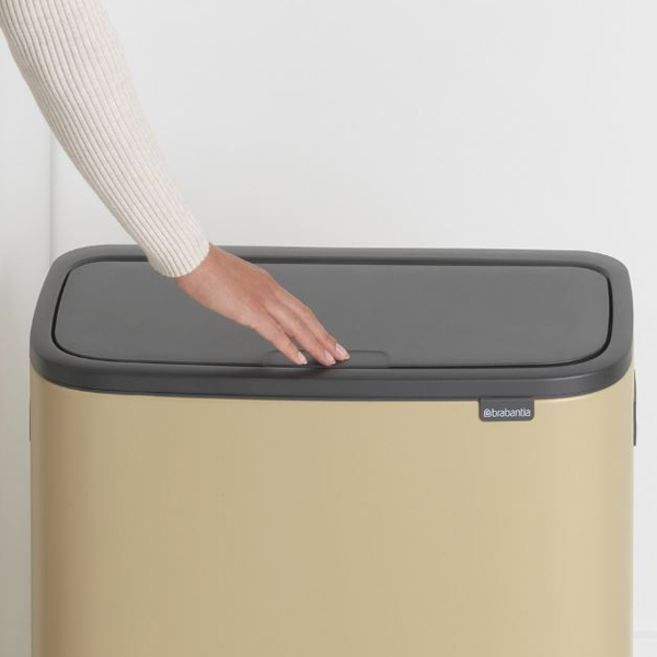 brabantia ブラバンシア ゴミ箱 BO タッチビン 2X30L ふた付き （ 分別ゴミ箱 ごみ箱 キッチン 分別 フタ付き プッシュ式 袋  見えない おしゃれ 60 リットル 大容量 2分別 省スペース 横型 ） 【 ミネラルコンクリートグレー 】