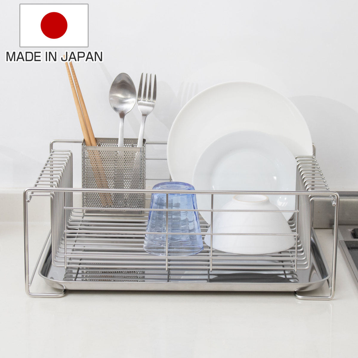 水切りラック サポート台にもなる 頑丈水切りバスケット ステンレス 日本製 ( カトラリーポケット付き サポート台 水切りバスケット 水切りかご 水切りカゴ 水切り籠 水切り 洗い物 食器 鍋 洗い 乾燥 ラック 一時置き 丈夫 )
