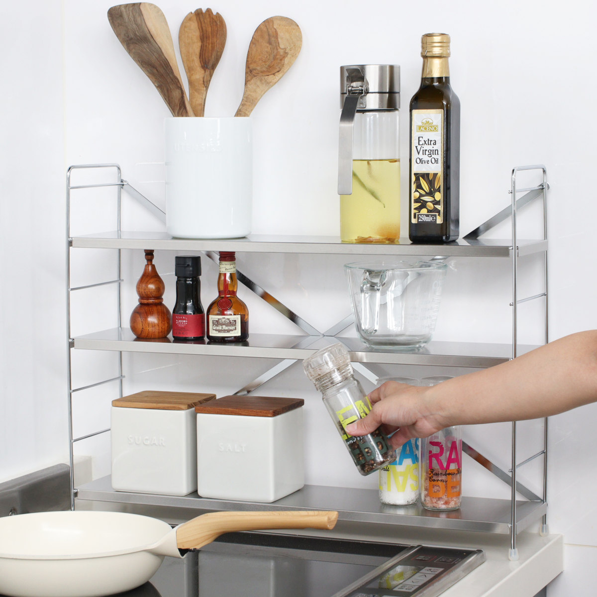 キッチンラック ステンレス棚コンロサイド収納 3段 ( ステンレス 日本製 コンロラック 調味料ラック レンジラック コンロサイドラック コンロ奥ラック 家電ラック スパイスラック 調味料棚 すき間 コンロ ラック 収納 三段 )