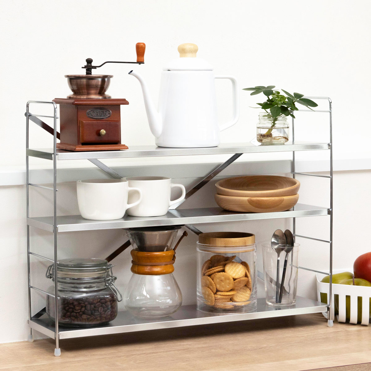 キッチンラック ステンレス棚コンロサイド収納 3段 ( ステンレス 日本製 コンロラック 調味料ラック レンジラック コンロサイドラック コンロ奥ラック 家電ラック スパイスラック 調味料棚 すき間 コンロ ラック 収納 三段 )