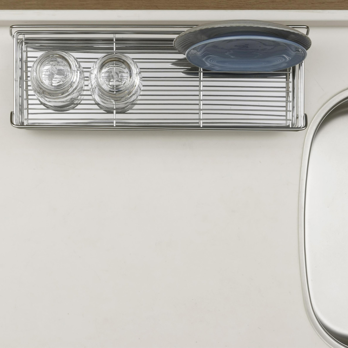 水切りラック 奥のスペースに置ける スリム水切りラック ステンレス製 ( 水切りかご 水切りカゴ 水切りバスケット スリム ステンレス 省スペース 日本製 ディッシュラック スライドトレー付き 食器 水切り 洗い物 食器洗い 乾燥 )