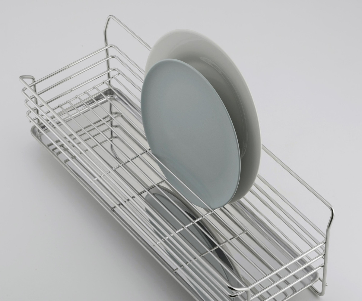 水切りラック 奥のスペースに置ける スリム水切りラック ステンレス製 ( 水切りかご 水切りカゴ 水切りバスケット スリム ステンレス 省スペース 日本製 ディッシュラック スライドトレー付き 食器 水切り 洗い物 食器洗い 乾燥 )