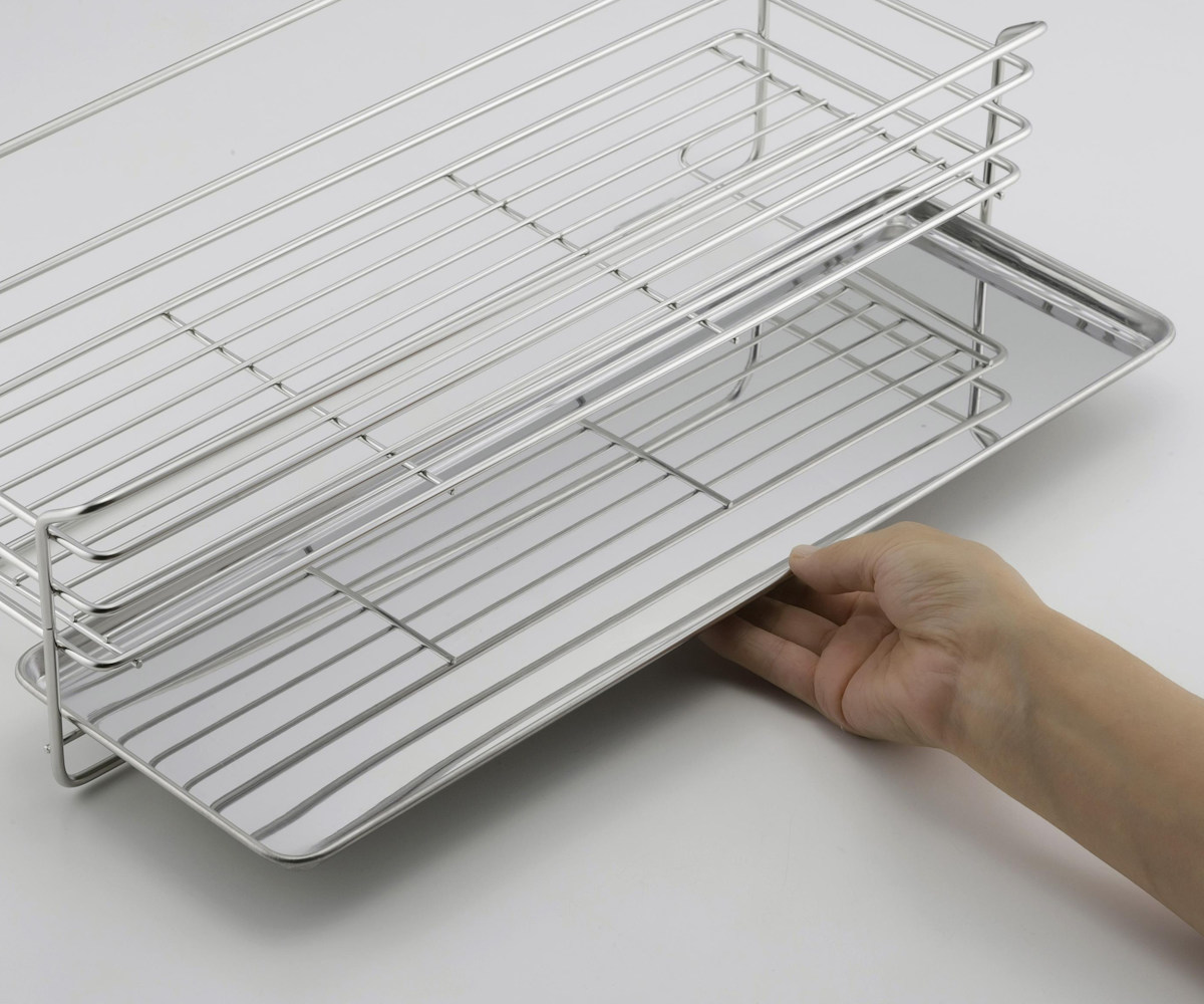 水切りラック 奥のスペースに置ける スリム水切りラック ステンレス製 ( 水切りかご 水切りカゴ 水切りバスケット スリム ステンレス 省スペース 日本製 ディッシュラック スライドトレー付き 食器 水切り 洗い物 食器洗い 乾燥 )
