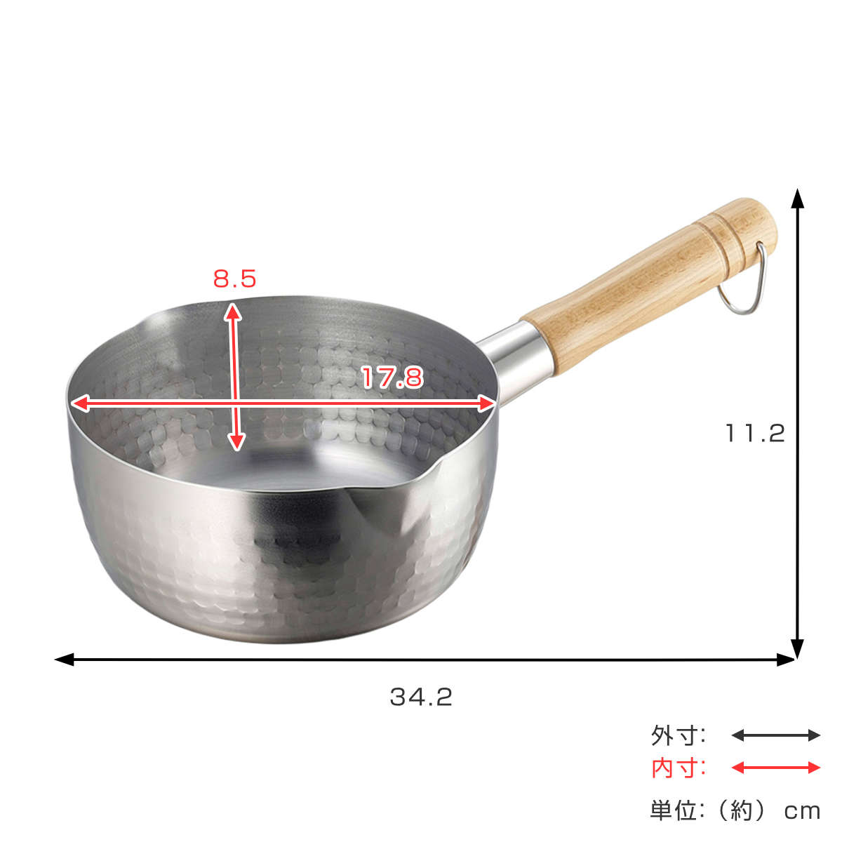 雪平鍋 18cm プロモデル 槌目 ゆきひら鍋 アヒル口付 日本製 ( IH対応 ガス火対応 行平鍋 片手鍋 18センチ 鍋 なべ 片手なべ アルミ鍋 アルミ 和鍋 軽量 注ぎ口 両口 天然木 ハンドル キッチン 調理用品 )