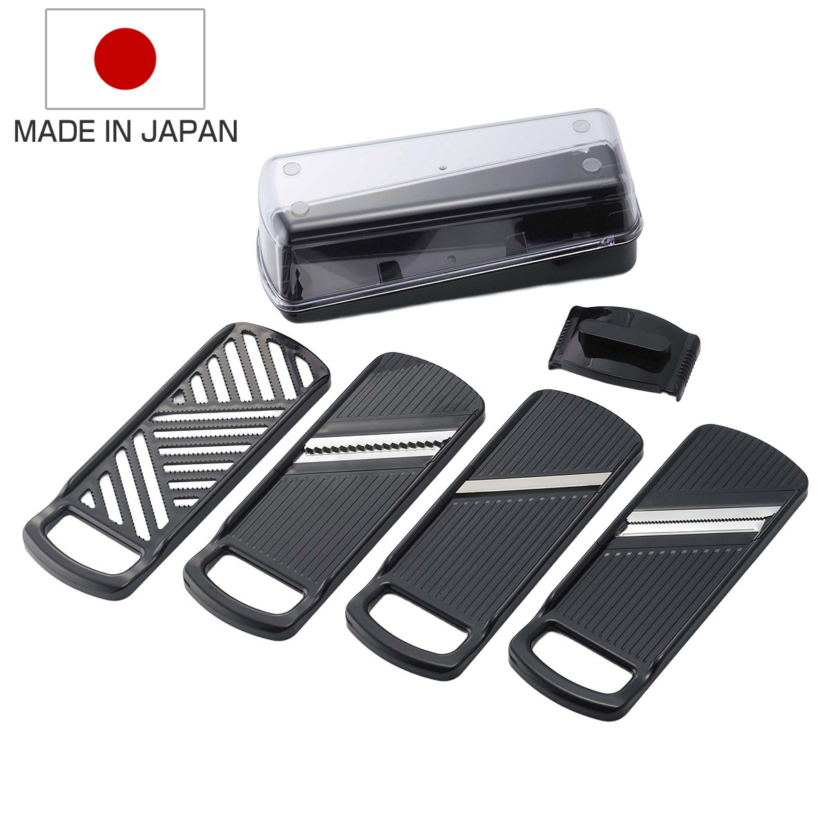 スライサー おろし器 セット スゴ切れ 野菜調理器セット 日本製 （ 受け皿 安全ホルダー 千切り器 おろし金 スライス 大根おろし 薬味おろし つま切り 千切り ケース付き 調理器具 ブラック ）