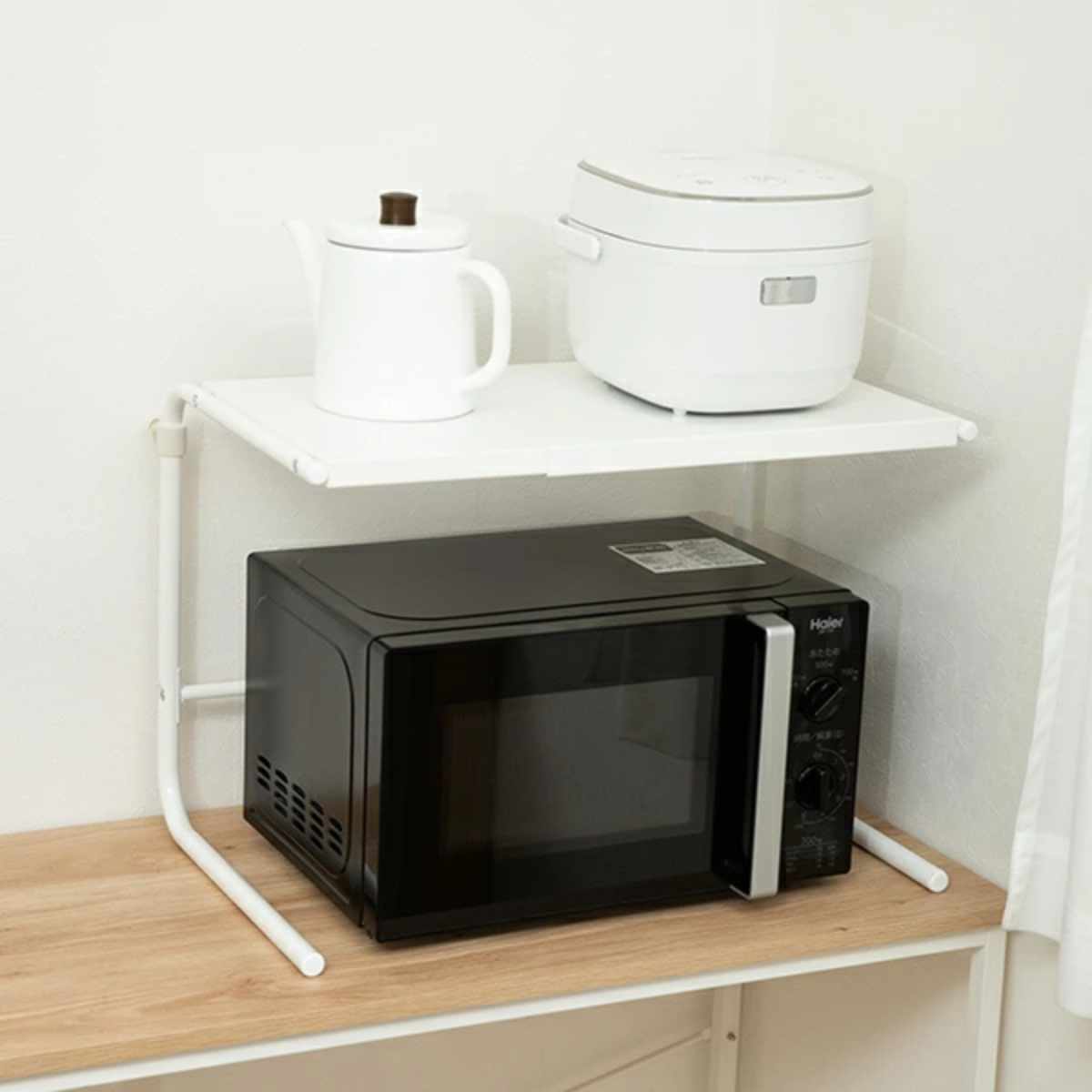 電子レンジラック 幅40~60cm 高さ43cm~54cm 高さ・幅伸縮タイプ 伸縮式 スチール ( レンジラック キッチン収納 レンジ上収納 家電ラック レンジ上ラック オーブンラック トースターラック キッチンラック スチール製 白 黒 ) 【ブラック】 ブラック