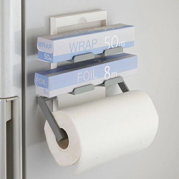 キッチンペーパーホルダー ラップ・ペーパーホルダー 収納ラック マグネット 磁石 ( ラップホルダー ペーパーホルダー マグネット式 冷蔵庫横 ラップ収納 キッチンペーパー収納 ラップ置き キッチン収納用品 キッチン用品 ) 【ホワイト】 ホワイト