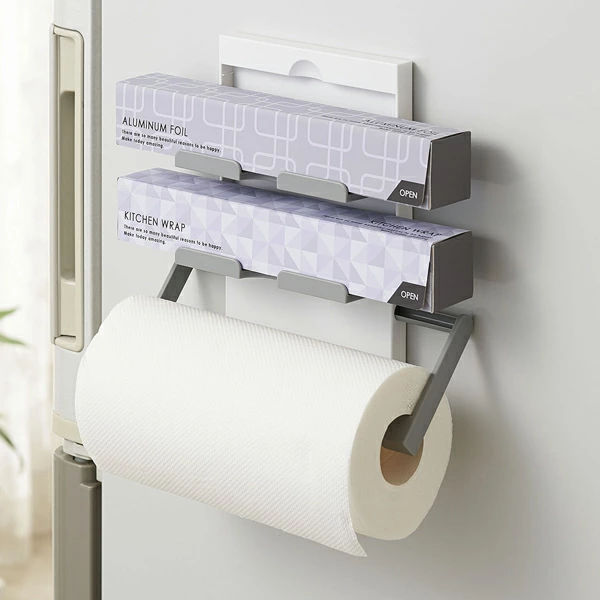 キッチンペーパーホルダー ラップ・ペーパーホルダー 収納ラック マグネット 磁石 ( ラップホルダー ペーパーホルダー マグネット式 冷蔵庫横 ラップ収納 キッチンペーパー収納 ラップ置き キッチン収納用品 キッチン用品 ) 【ホワイト】 ホワイト