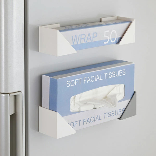 ラップホルダー ラップ・ティッシュホルダー ティッシュホルダー 収納 マグネット 磁石 ( 収納ラック キッチン収納 マグネット式 冷蔵庫横 ラップ収納 ラップ置き キッチン収納用品 収納雑貨 収納小物 キッチン用品 キッチン小物 ) 【ホワイト】 ホワイト