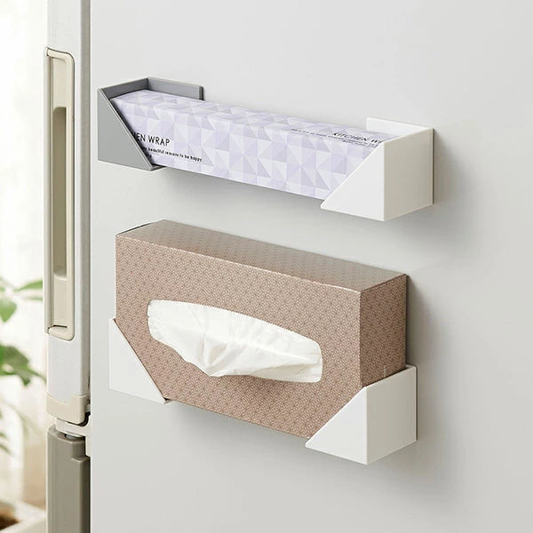 ラップホルダー ラップ・ティッシュホルダー ティッシュホルダー 収納 マグネット 磁石 ( 収納ラック キッチン収納 マグネット式 冷蔵庫横 ラップ収納 ラップ置き キッチン収納用品 収納雑貨 収納小物 キッチン用品 キッチン小物 ) 【ホワイト】 ホワイト