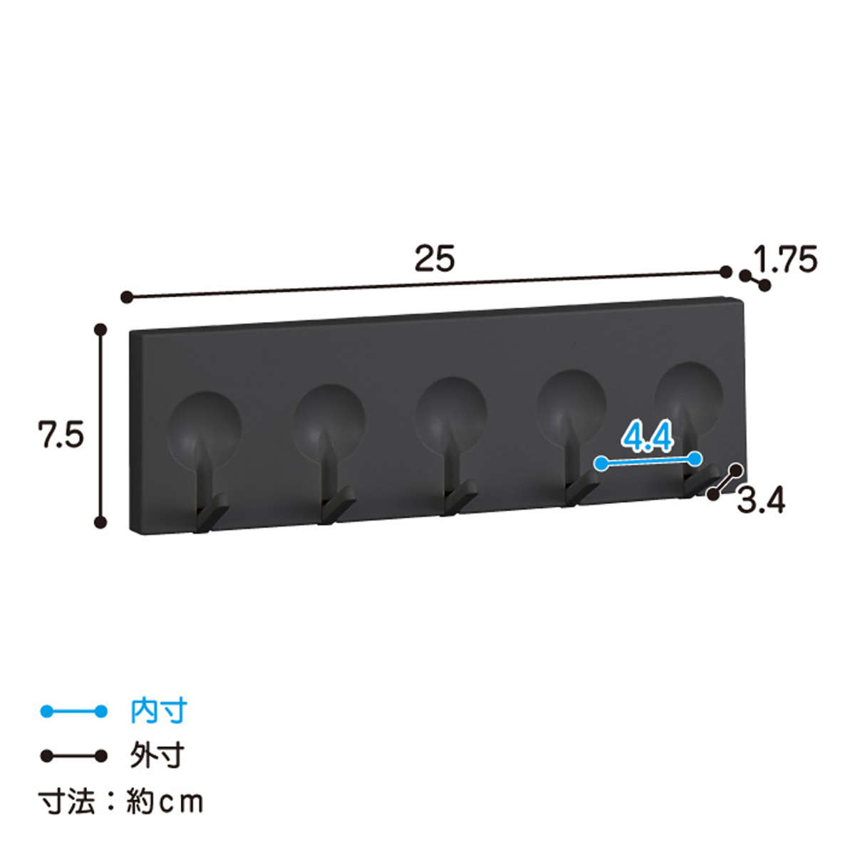 キッチン収納 5連フック マグネット ブラックシリーズ ( キッチンフック 吊り下げ収納 小物フック キッチンツール収納 小物掛け 磁石 吊り下げ 収納フック マグネット式フック キッチン 洗面所 洗濯機 冷蔵庫横 黒 )
