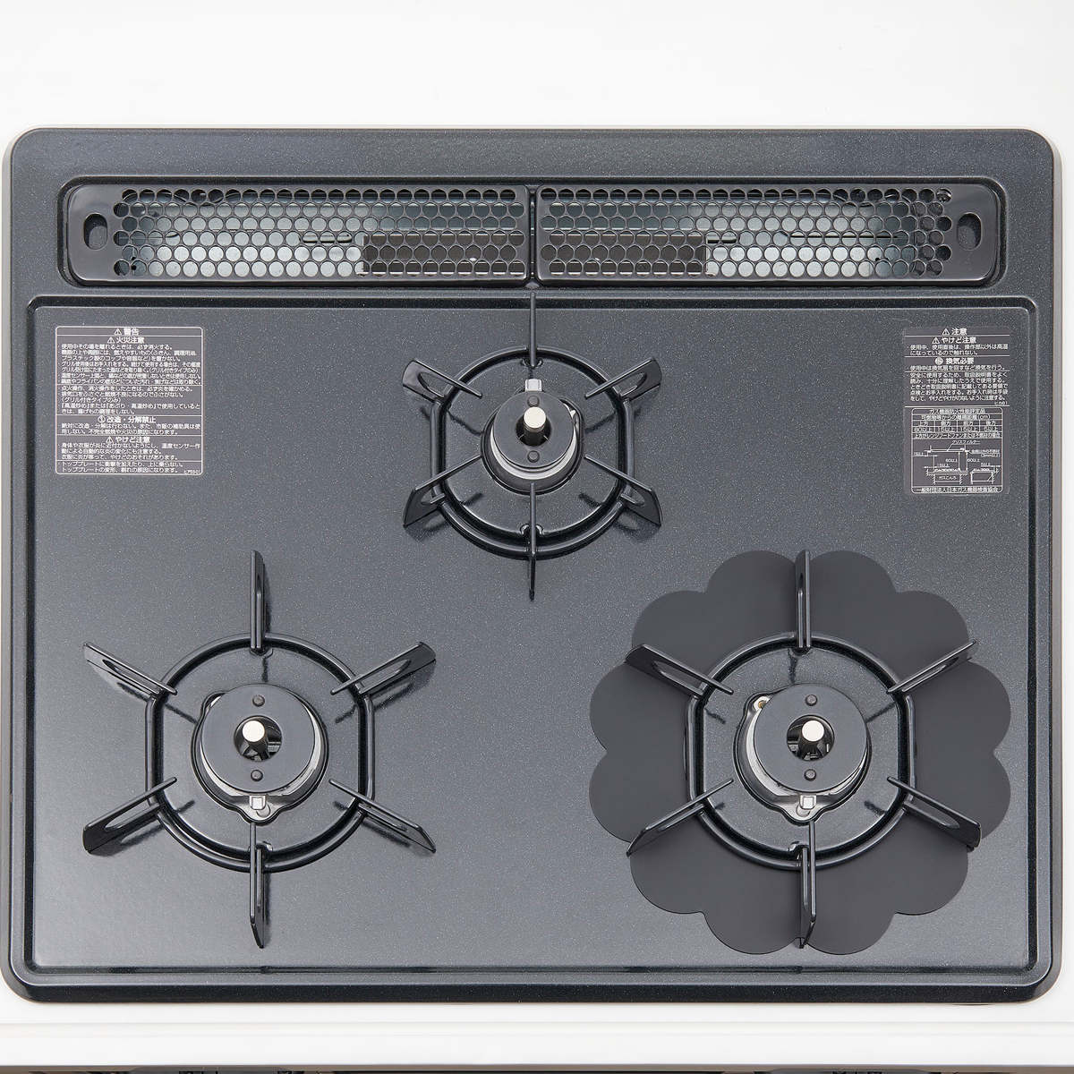 汚れ防止シート ベラスコート ガスコンロ 保護プレート フラワー ( ガスマット 五徳マット コンロマット ガスコンロマット ガスコンロ用保護マット 日本製 繰り返し使える ガスレンジ トップ 耐熱 水だけで落ちる バーナーリング ) 【ブラック】 ブラック