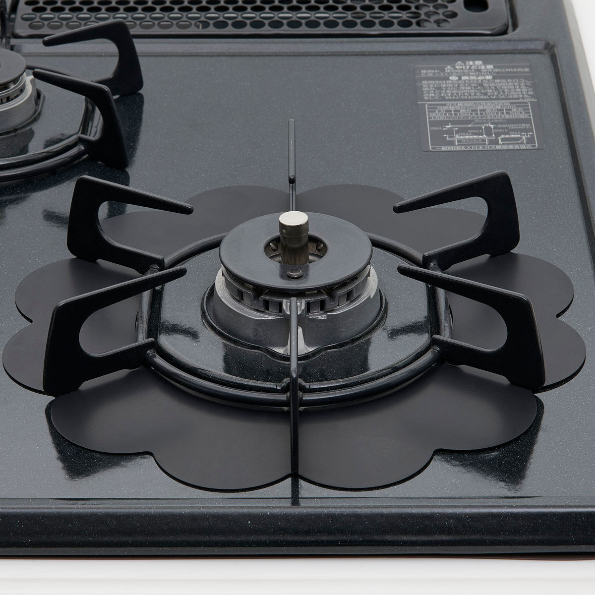 汚れ防止シート ベラスコート ガスコンロ 保護プレート フラワー ( ガスマット 五徳マット コンロマット ガスコンロマット ガスコンロ用保護マット 日本製 繰り返し使える ガスレンジ トップ 耐熱 水だけで落ちる バーナーリング ) 【ブラック】 ブラック