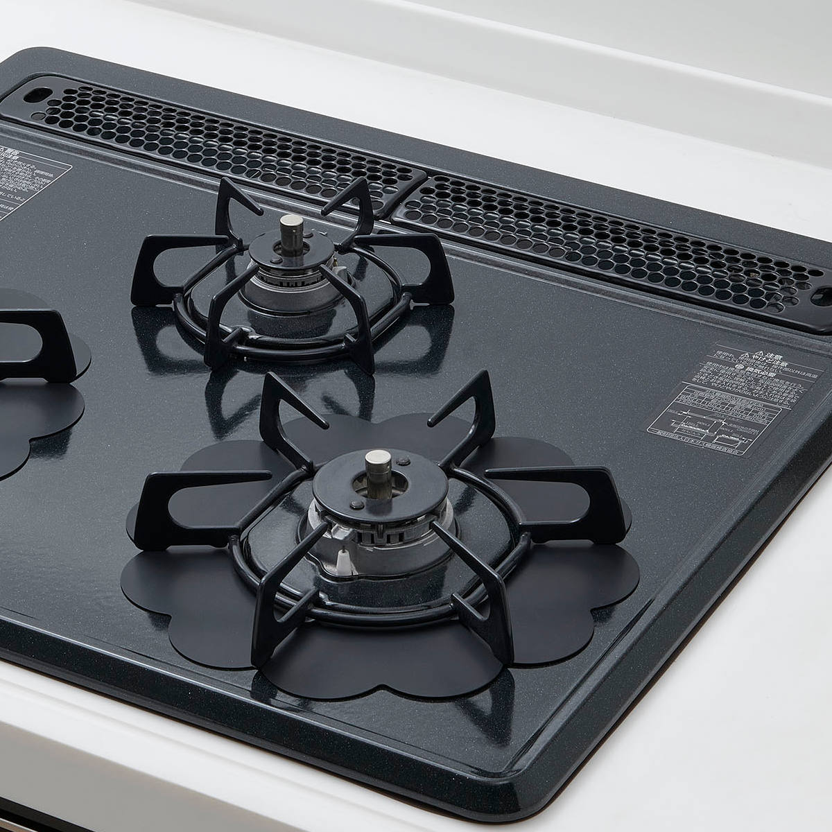 汚れ防止シート ベラスコート ガスコンロ 保護プレート フラワー ( ガスマット 五徳マット コンロマット ガスコンロマット ガスコンロ用保護マット 日本製 繰り返し使える ガスレンジ トップ 耐熱 水だけで落ちる バーナーリング ) 【ブラック】 ブラック