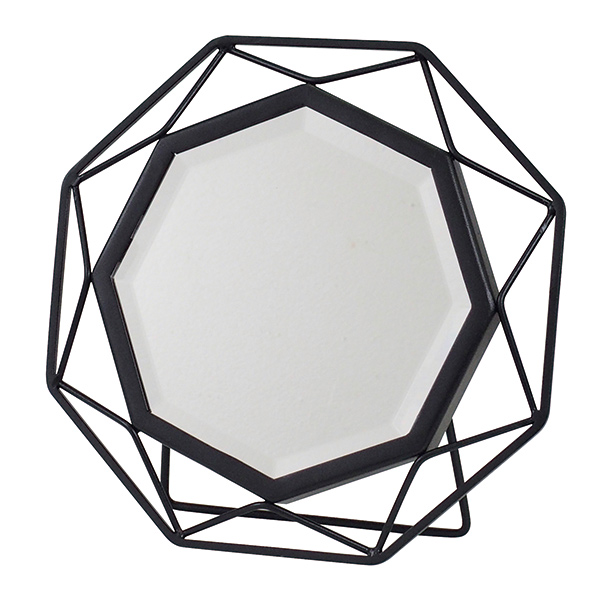 ミラー 鏡 高さ28cm デスクミラー 吊り下げ 吊り立て兼用 ( かがみ カガミ 壁掛けミラー 飛散防止 壁掛け鏡 八角 アイアン アンティーク おしゃれ 卓上 置き スタンド リビング 玄関 寝室 インテリア ) 【ホワイト】 ホワイト
