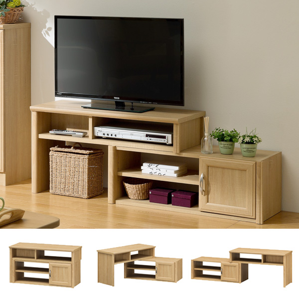 テレビ台 伸縮ローボード 扉付 ナチュラル調 ホノボーラ 幅84～145cm