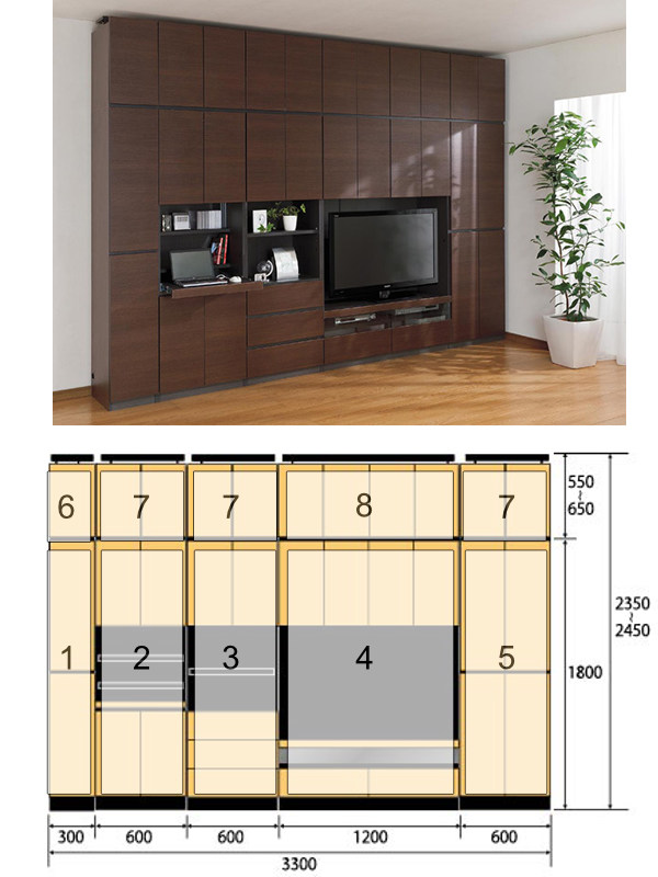 日本製 壁面収納 リビングキャビネット デスクタイプ 60cm幅 ダークブラウン色 MY-0035 