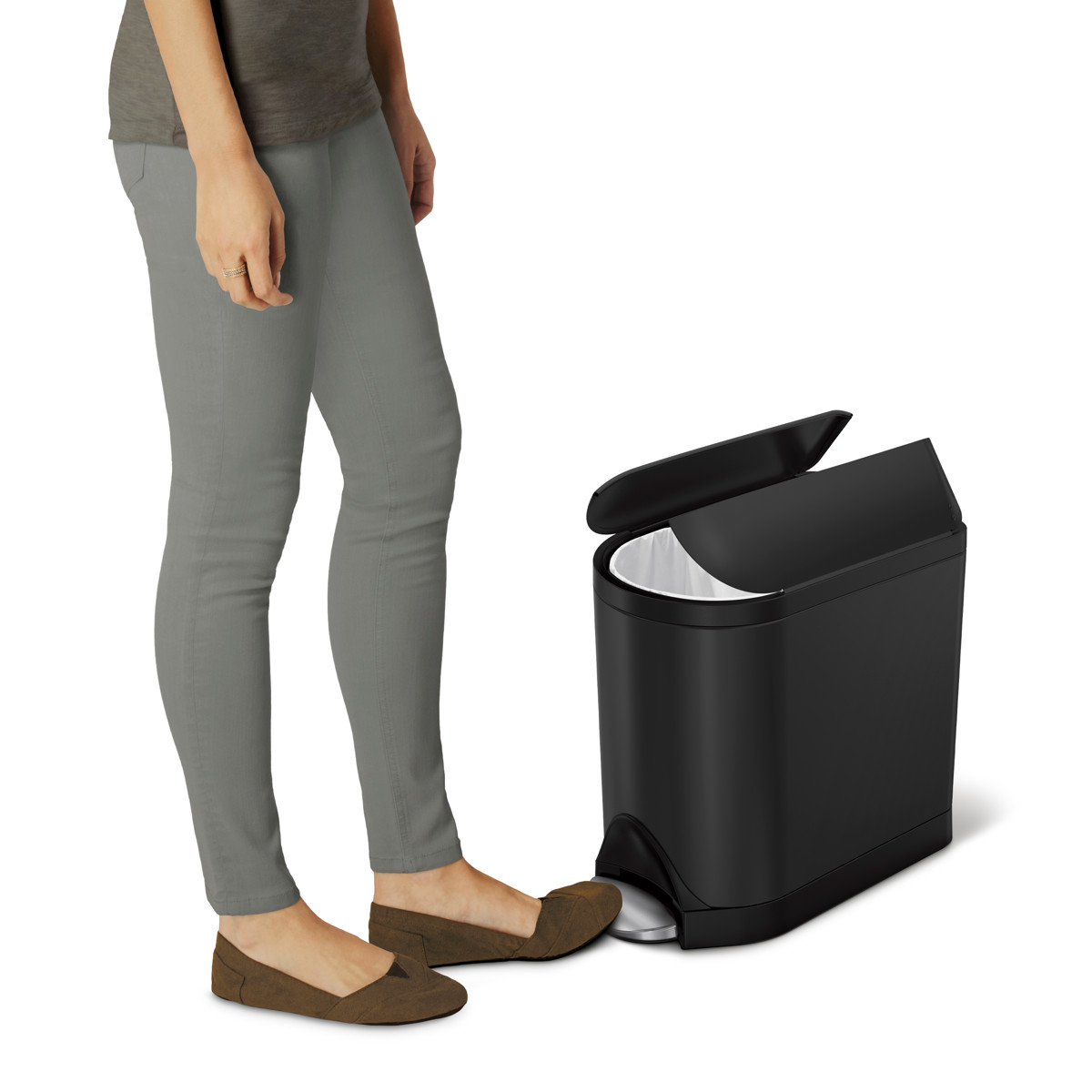 ゴミ箱 10L simplehuman 正規品 バタフライステップ ペダル式 ブラックスチール ( ごみ箱 10リットル シンプルヒューマン メーカー保証付 ふた付き スリム ペダル 棚下設置 インナーペール付 スタイリッシュ ステンレス )