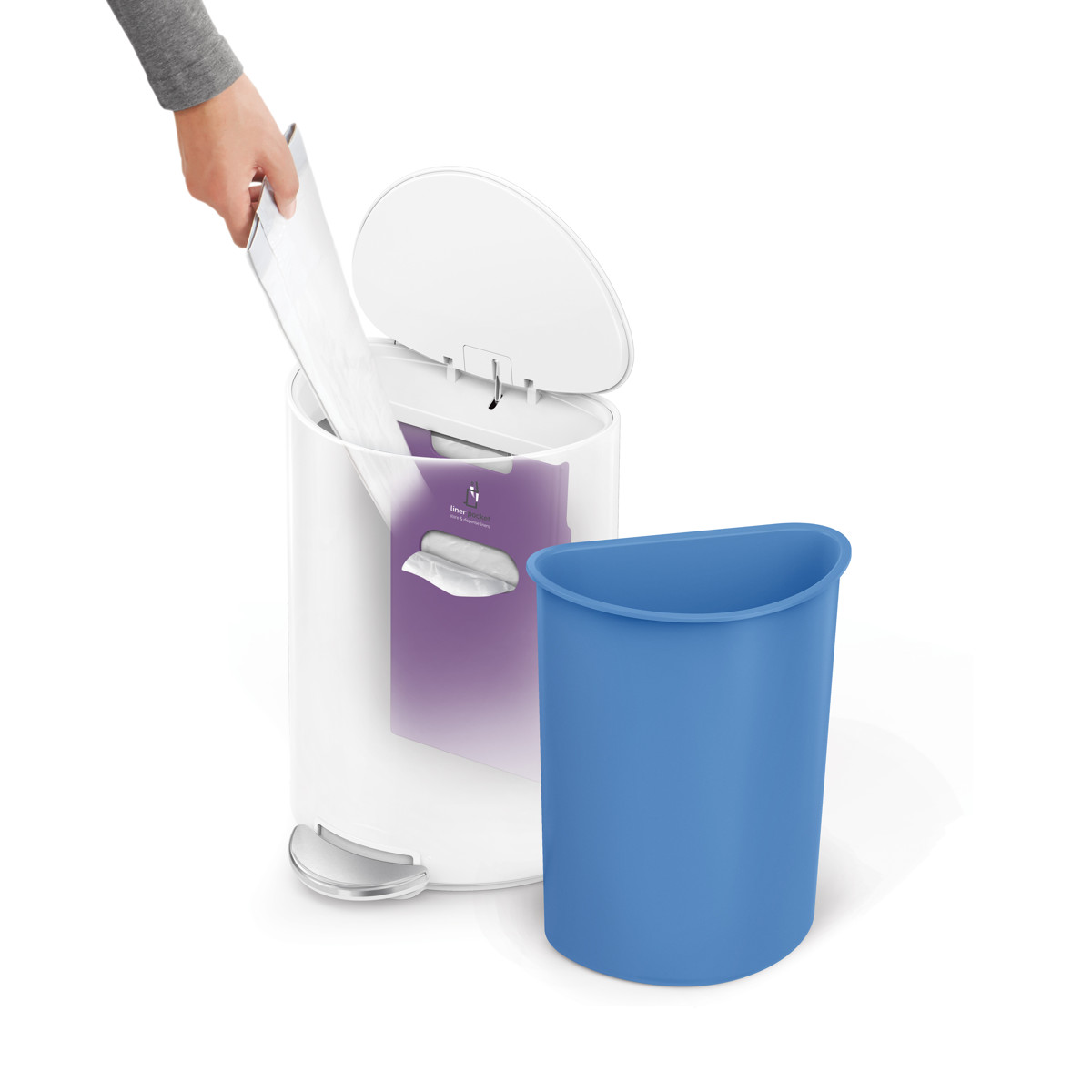 ゴミ箱 6L simplehuman 正規品 セミラウンドステップカン ペダル式 ホワイト ( ごみ箱 6リットル シンプルヒューマン メーカー保証付 ふた付き スリム 半円 省スペース ステンレス スタイリッシュ ゴミ袋 収納 インナーペール付 )