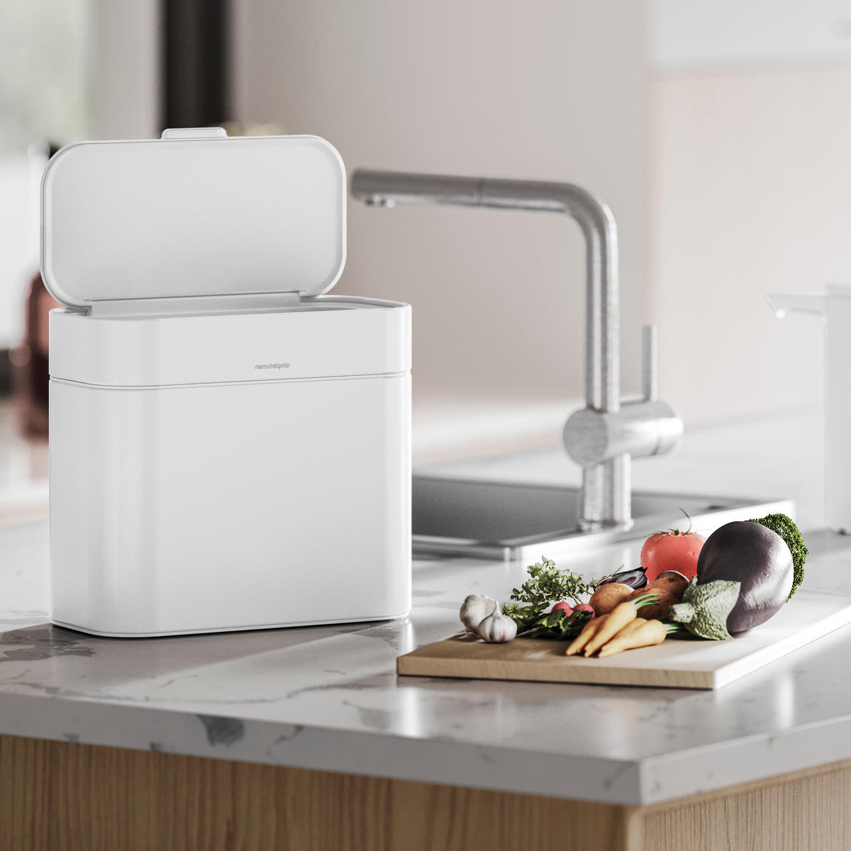 ゴミ箱 4L simplehuman 正規品 コンポストキャディ マットブラック ホワイト 密閉 防臭 ( ごみ箱 4リットル シンプルヒューマン 生ゴミ用 卓上 キッチン メーカー保証付き ふた付き 小さい コンパクト ニオイ 対策 マグネット サブ ) 【ブラック】 ブラック