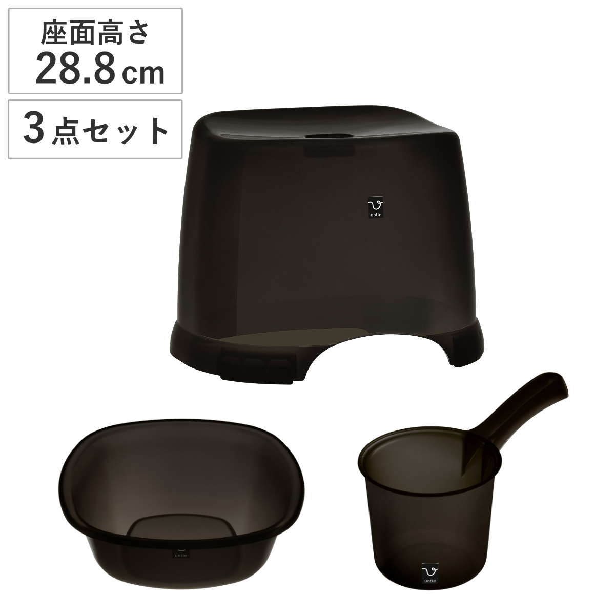 風呂椅子 3点セット 座面高28.8cm 湯おけ×1 手おけ×1 ( 風呂イス 風呂いす バスチェア 湯桶 手桶 風呂おけ 洗面器 クリア 透明 高級感 おしゃれ 湯おけ 手おけ 桶 風呂 いす 腰掛け 浴室 入浴 カビ防止 すべり止め バスグッズ )