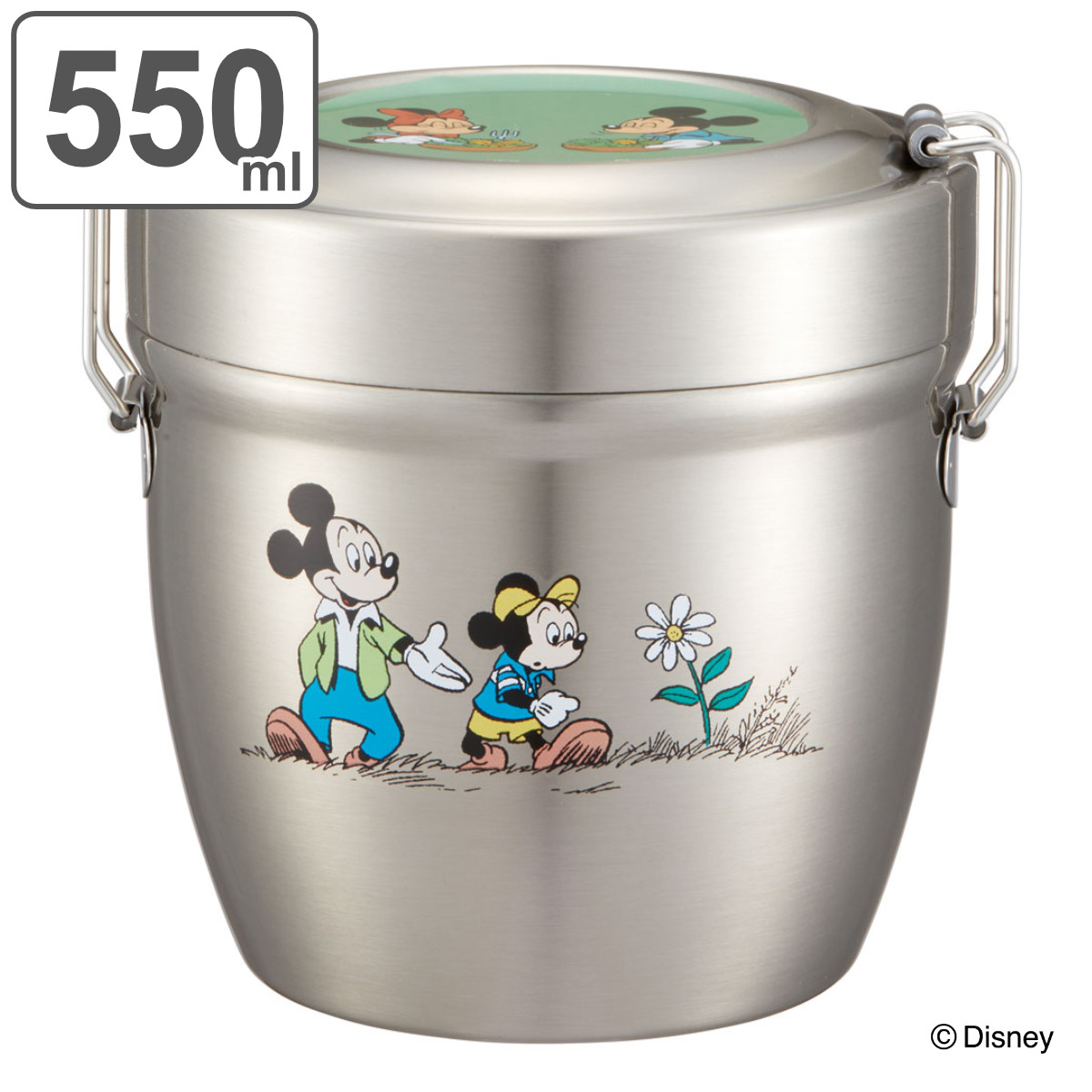 弁当箱 保温 丼 抗菌 550ml 真空ステンレス 保温弁当箱 ミッキーマウス グリーンワールド ( ミッキー 保冷 ランチジャー 保温ジャー 銀 AG ランチポット お弁当箱 ランチボックス 丼ぶり 二段 真空二重構造 )