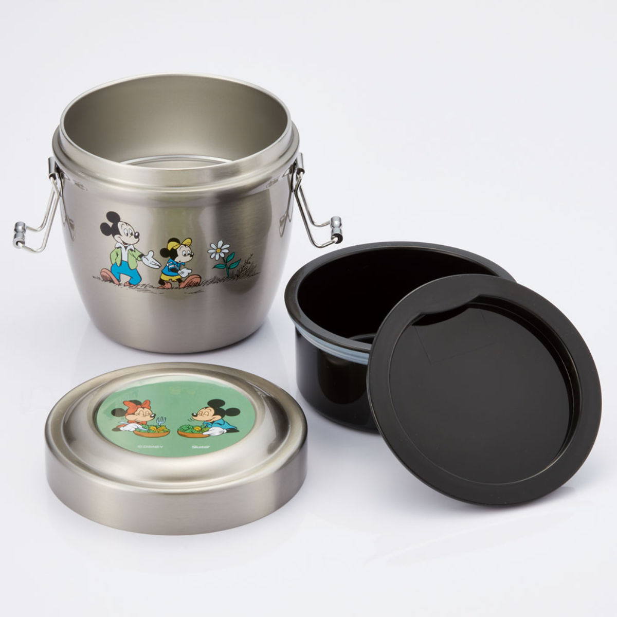 弁当箱 保温 丼 抗菌 550ml 真空ステンレス 保温弁当箱 ミッキーマウス グリーンワールド ( ミッキー 保冷 ランチジャー 保温ジャー 銀 AG ランチポット お弁当箱 ランチボックス 丼ぶり 二段 真空二重構造 )